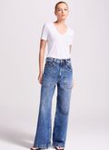 Calça Jeans Wide Leg Boho Azul Escuro