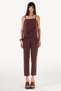 Calça Pregas Crepe Helene Marrom