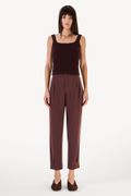 Calça Pregas Crepe Helene Marrom