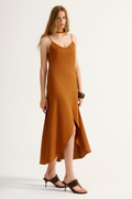 Vestido Linho Citrino Marrom