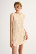 Vestido Paete Diamante Off White