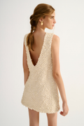 Vestido Paete Diamante Off White