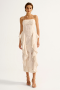 Vestido Babados Nerina Bege
