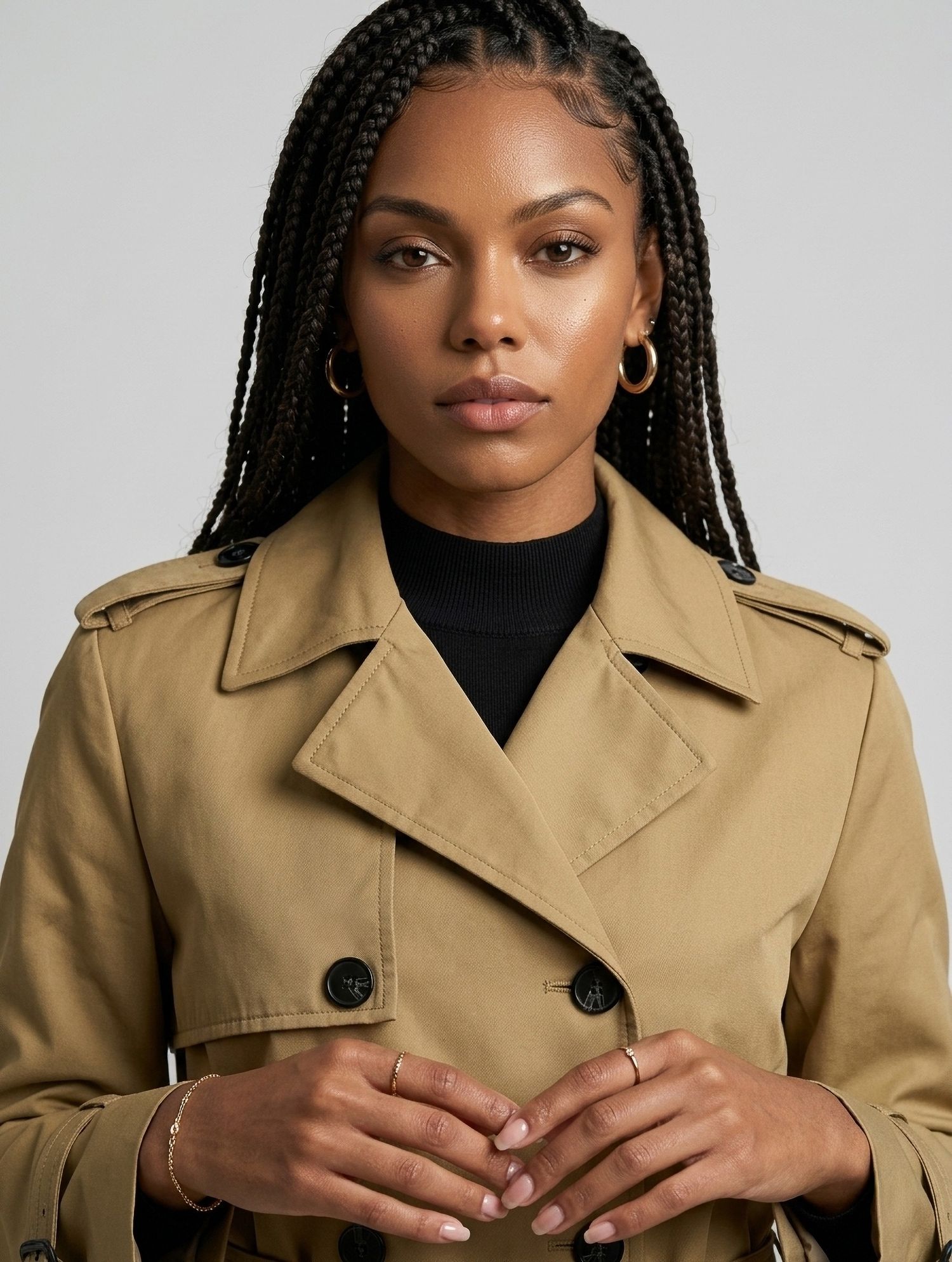 Trench Coat Curto Feminino em Tecido com Cinto - Rabusch