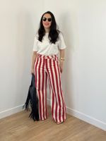 Jeans Listrado Vermelho