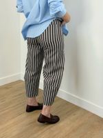 Jeans Listrado Marrom e Azul