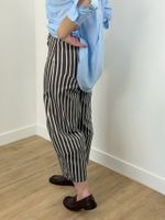 Jeans Listrado Marrom e Azul