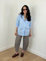 Jeans Listrado Marrom e Azul