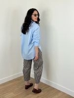 Jeans Listrado Marrom e Azul