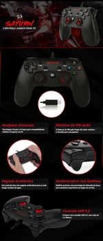 Controle com Fio Redragon Saturn para PC e PS3 - G807