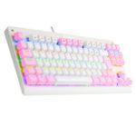 Teclado Mecanico Gamer Redragon Dark Avenger Branco com Rosa Rainbow Switch Marrom ABNT2 - K568WP-R (PT-BROWN)