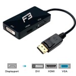 Adaptador Conversor 3 em 1 F3 DisplayPort para HDMI + VGA + DVI - JC-DP3IN1