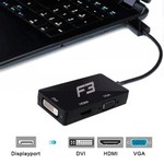 Adaptador Conversor 3 em 1 F3 DisplayPort para HDMI + VGA + DVI - JC-DP3IN1