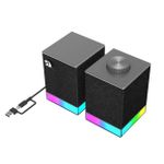Caixa de Som Gamer Redragon Glyph 2.0 RGB Preto USB 2x5W RMS com Roda de Volume Botões Touch - GS517