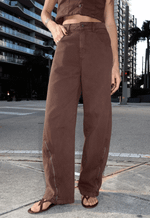Calça Balloon Soft Zíper Marrom Coffee