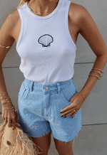 Short Mom Bordado Coastal Claro