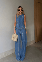 Colete Recortes Crystal Denim