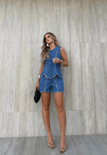 Colete Recortes Crystal Denim