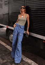 Calça Cargo Cós Virado Médio Nebulizado