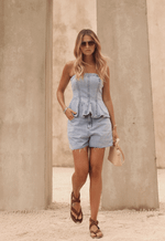Short Mom Barra a fio Claro Marmorizado
