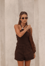 Short Mom Barra Virada Marrom Coffee