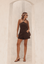 Short Mom Barra Virada Marrom Coffee