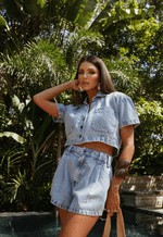 Short Cós Elástico Azzurra Claro Marmorizado