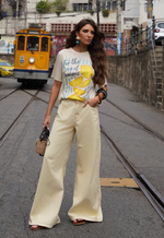 Calça Pantalona Palazzo Alta Amarelo