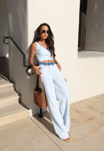 Calça Wide Leg Stripes Coast Blue