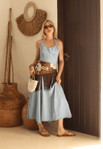 Vestido Midi Recortes Blue Ocean Claro