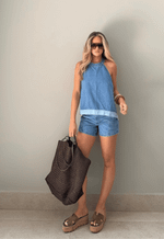 Blusa Frente única Denim Dual