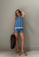 Blusa Frente única Denim Dual