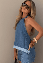 Blusa Frente única Denim Dual