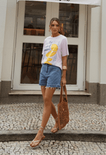 Short Mom Bainha Desfeita Médio Nebulizado