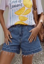 Short Mom Bainha Desfeita Médio Nebulizado