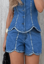 Short Recortes Crystal Denim
