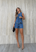 Short Recortes Crystal Denim