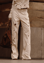 Calça Wide Leg Bordado Aurore Aveia