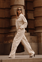 Calça Wide Leg Bordado Aurore Aveia