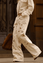 Calça Wide Leg Bordado Aurore Aveia
