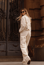 Calça Wide Leg Bordado Aurore Aveia