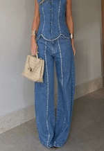Calça New Baggy Recortes Crystal Denim