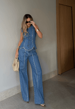 Calça New Baggy Recortes Crystal Denim