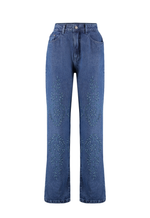 Calça Reta Bordado Belle Line Médio Nebulizado