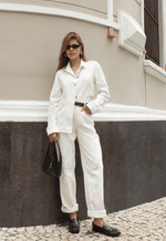 Calça Reta Bordado Belle Line Off White