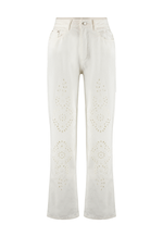 Calça Reta Bordado Belle Line Off White