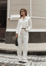 Calça Reta Bordado Belle Line Off White