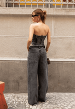 Calça Baggy Overlap Cinza Marmorizado