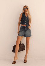 Short Mom Barra a Fio Dirty Wash Escuro
