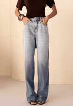 Calça Reta Ziper Frame Médio Marmorizado